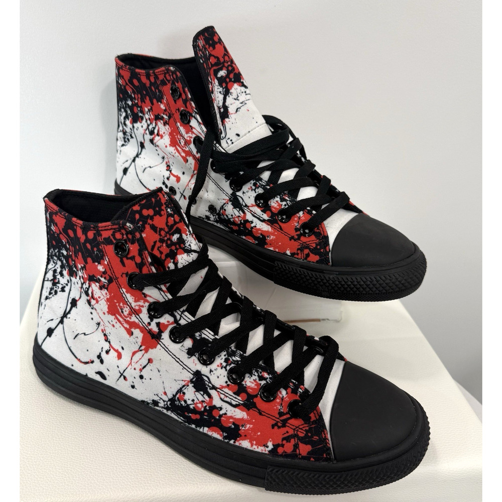 High-Top Athletic Sneakers in White, Red & Black